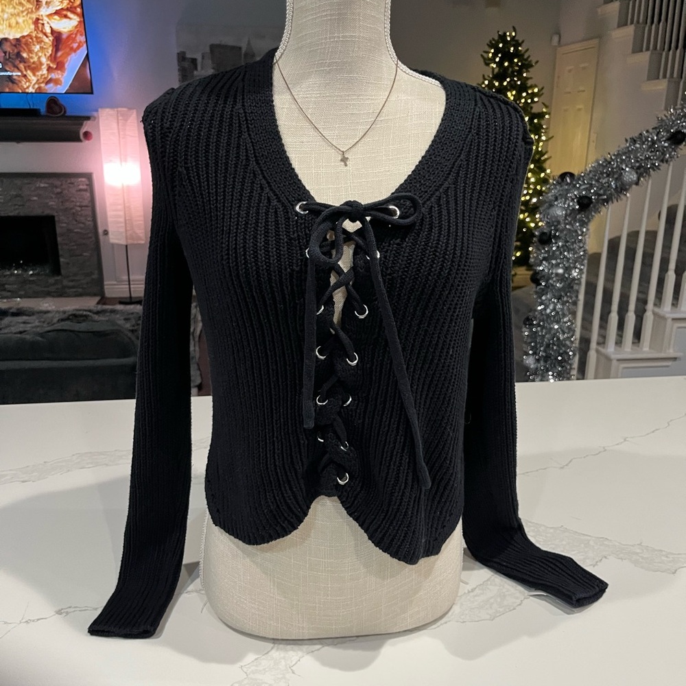 Kendall & Kylie Black Lace-Up Cardigan